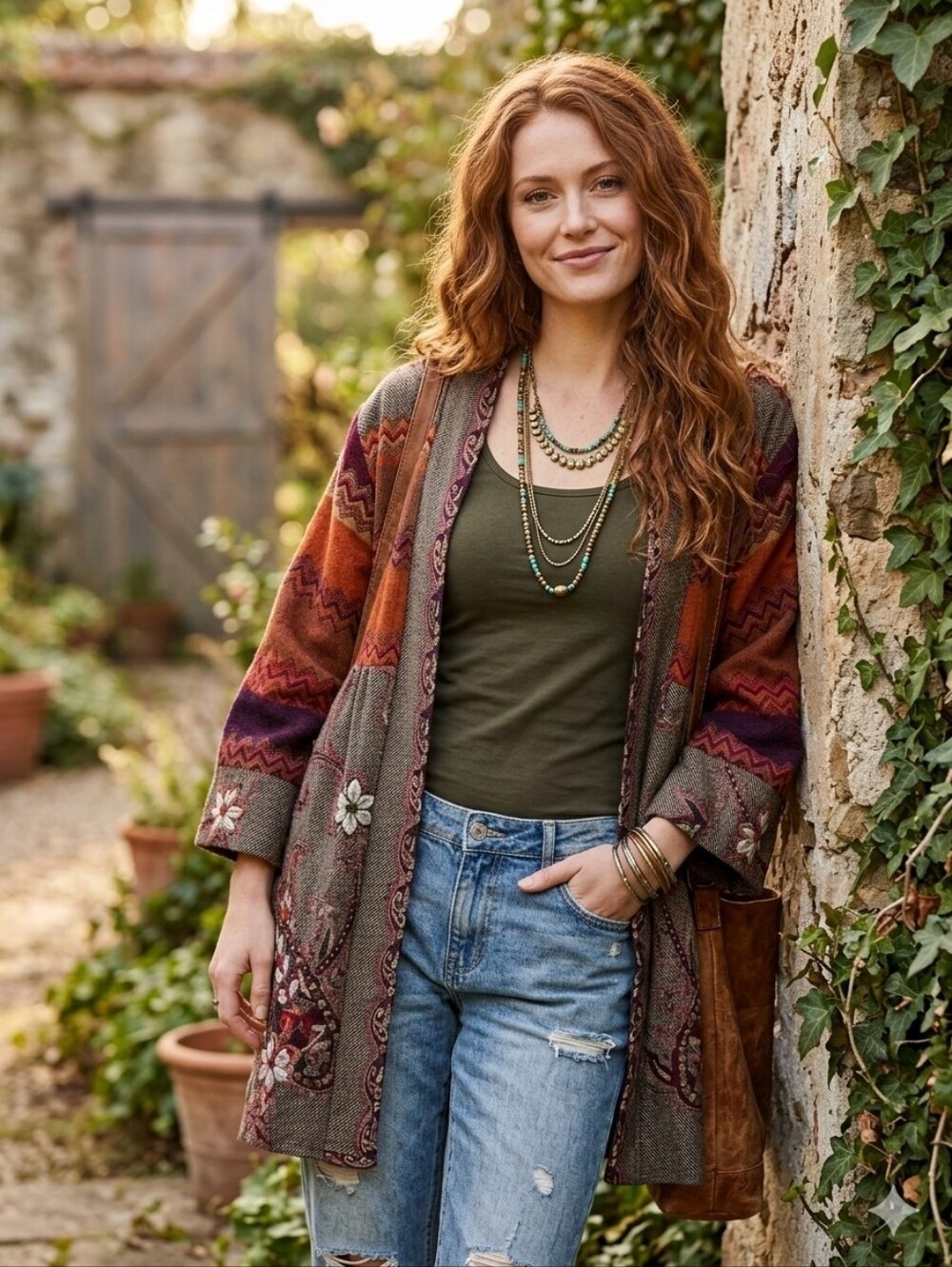 Soft Surroundings Izmir Wool Floral Boho Embroidered Cardigan XL